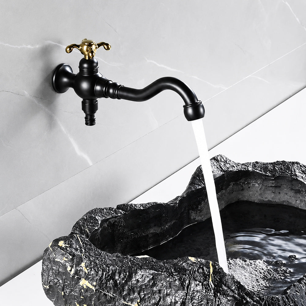 Vintage Wall-Mount Faucet, Single-Handle Swivel Spout Faucet, Antique Brass / Chrome / Matte Black