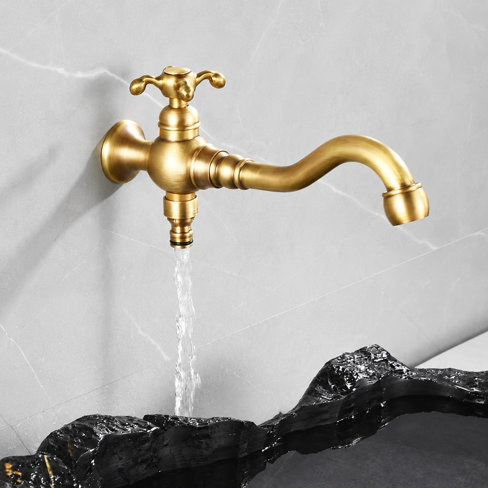 Vintage Wall-Mount Faucet, Single-Handle Swivel Spout Faucet, Antique Brass / Chrome / Matte Black