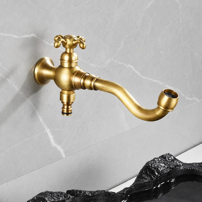 Vintage Wall-Mount Faucet, Single-Handle Swivel Spout Faucet, Antique Brass / Chrome / Matte Black