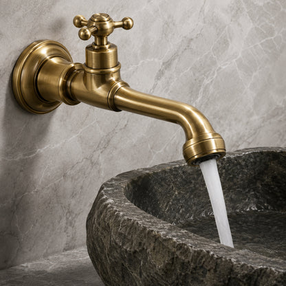 Vintage Wall-Mount Faucet, Single-Handle Swivel Spout Faucet, Antique Brass / Chrome / Matte Black