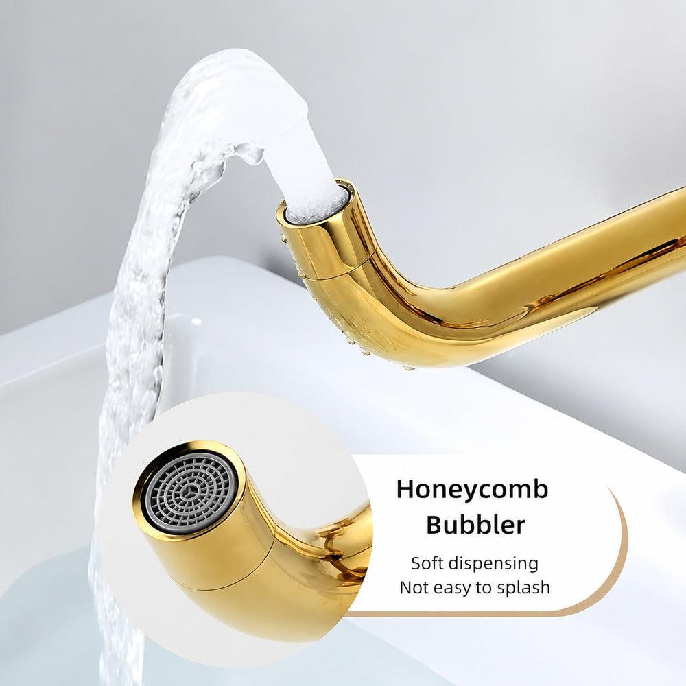 Industrial Wall-Mount Cold Water Bathroom Faucet, Single-Handle Rotatable Spout Tap, Brushed Gold / Chrome / Gunmetal