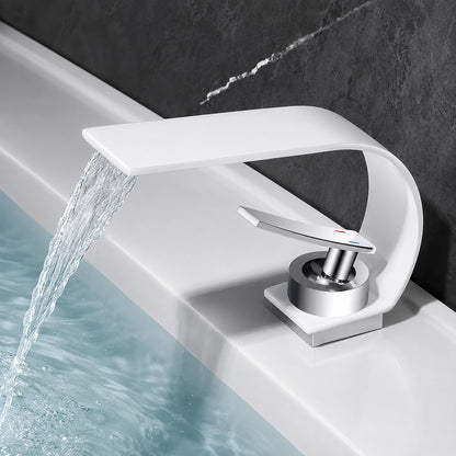 Modern Waterfall Bathroom Faucet, Single-Handle Single-Hole Faucet, Matte Black / Chrome