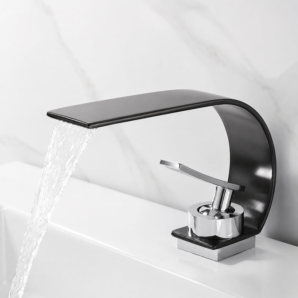 Modern Waterfall Bathroom Faucet, Single-Handle Single-Hole Faucet, Matte Black / Chrome