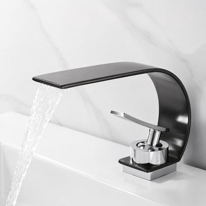 Modern Waterfall Bathroom Faucet, Single-Handle Single-Hole Faucet, Matte Black / Chrome