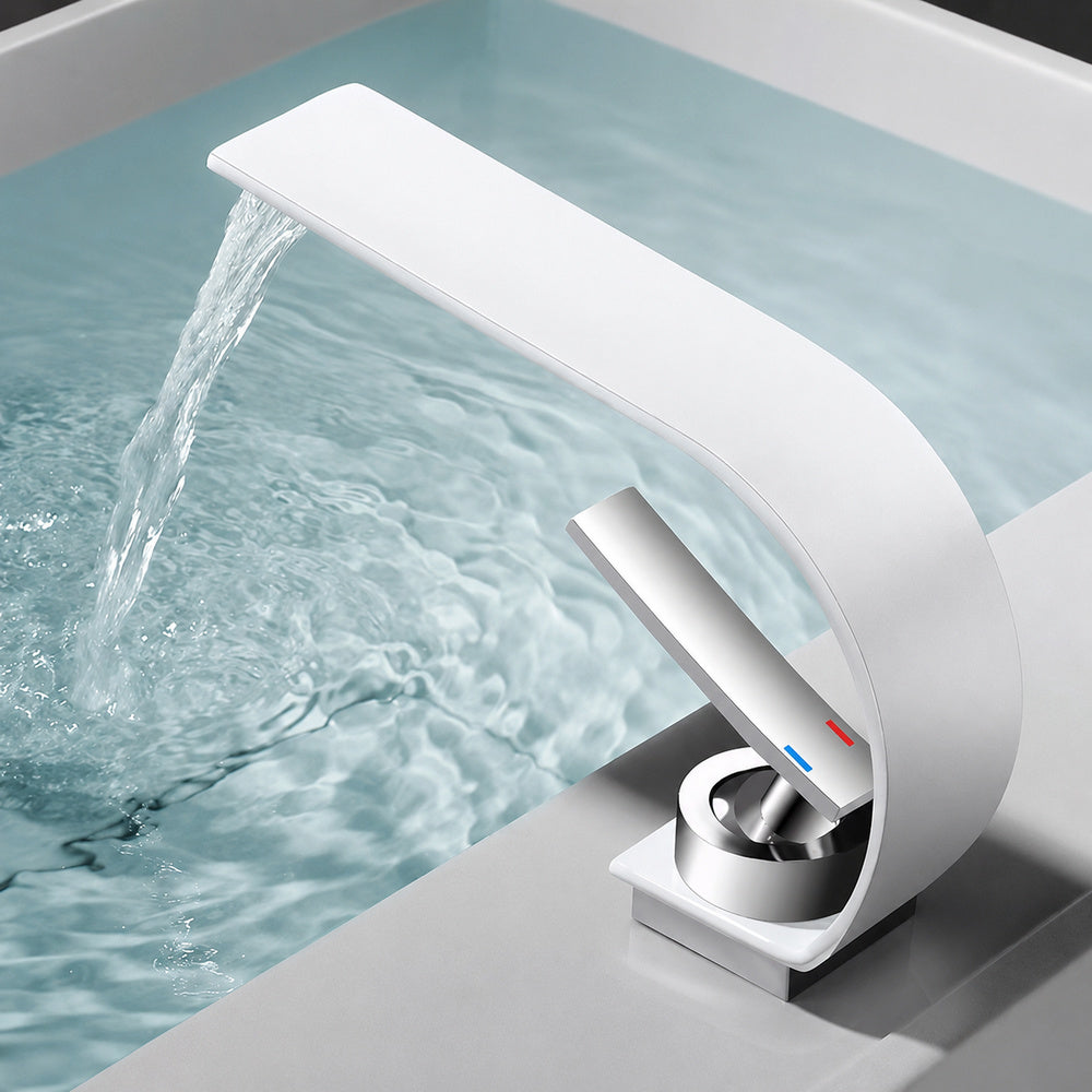 Modern Waterfall Bathroom Faucet, Single-Handle Single-Hole Faucet, Matte Black / Chrome