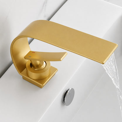 Modern Waterfall Bathroom Faucet, Single-Handle Single-Hole Faucet, Matte Black / Chrome