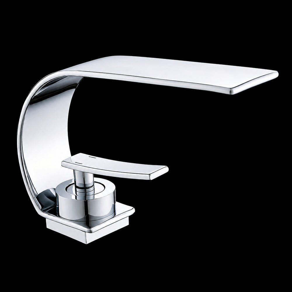 Modern Waterfall Bathroom Faucet, Single-Handle Single-Hole Faucet, Matte Black / Chrome