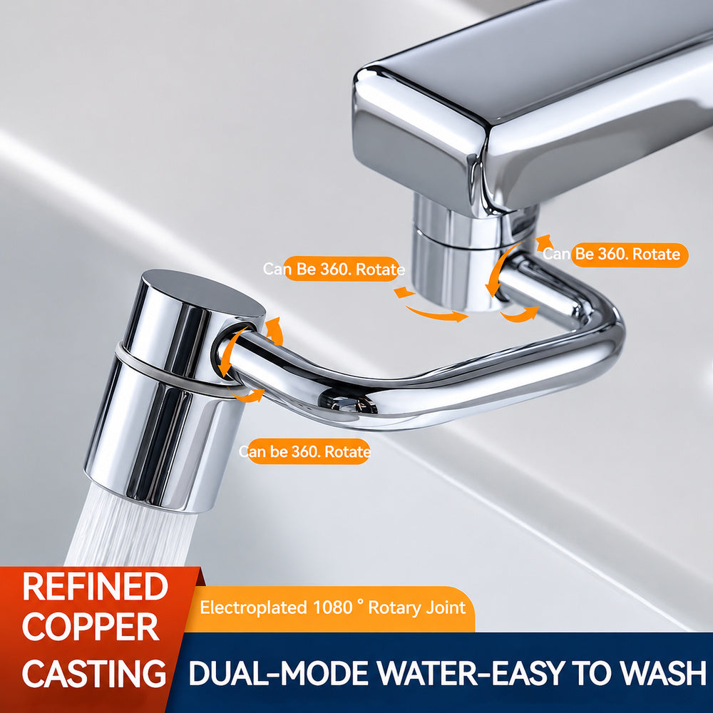 Chrome-Plated Brass 1080-Degree Rotating Faucet Aerator, Dual-Mode Flow Faucet Attachment