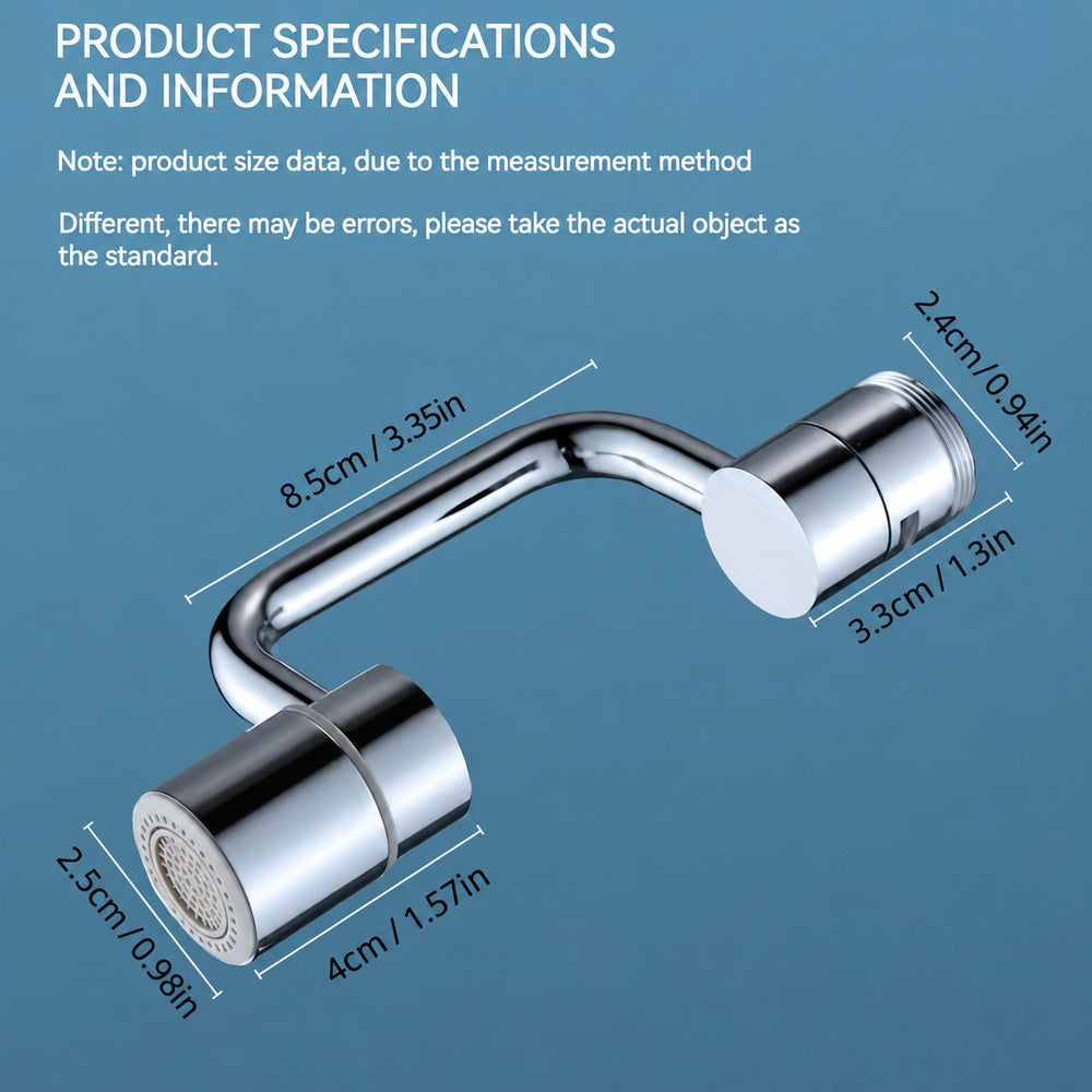 Chrome-Plated Brass 1080-Degree Rotating Faucet Aerator, Dual-Mode Flow Faucet Attachment