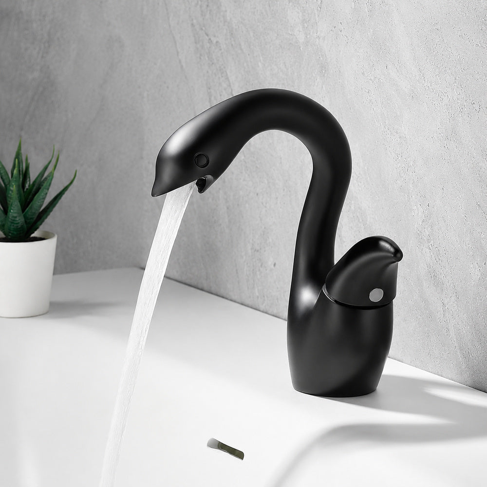 Swan-Shaped Modern Single-Hole Bathroom Faucet, Single-Handle Brass Basin Faucet