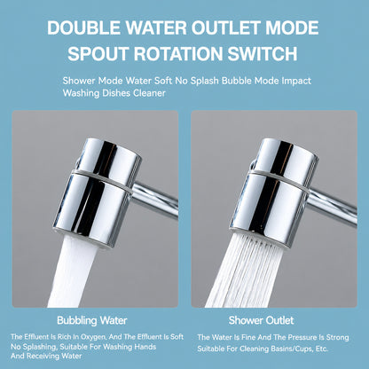 Chrome-Plated Brass 1080-Degree Rotating Faucet Aerator, Dual-Mode Flow Faucet Attachment