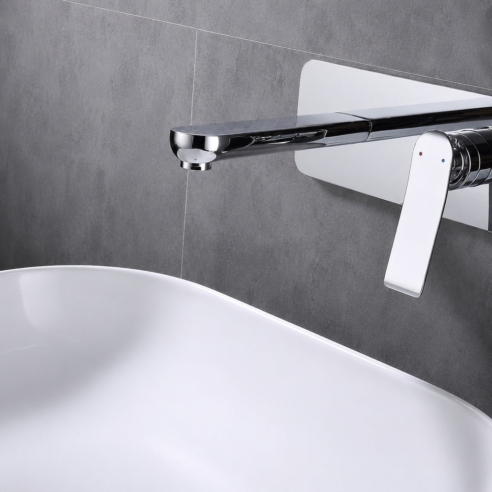 Chrome Wall-Mount Bathroom Faucet, Single-Handle Basin Faucet with Escutcheon Plate
