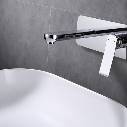 Chrome Wall-Mount Bathroom Faucet, Single-Handle Basin Faucet with Escutcheon Plate