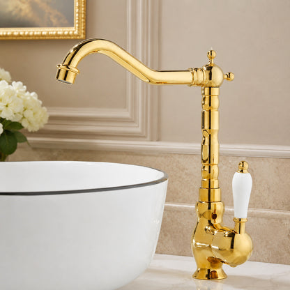 Vintage Tall Vessel Sink Faucet, Traditional Single-Handle Bathroom Faucet with High Arc Swivel Spout, Gold / Chrome / Antique Brass