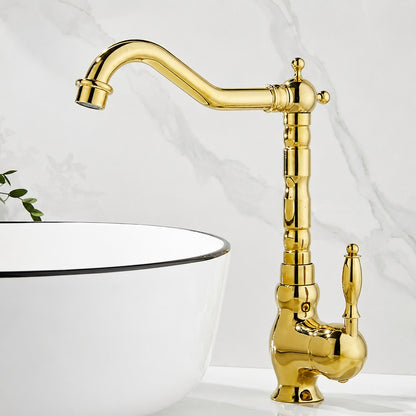 Vintage Tall Vessel Sink Faucet, Traditional Single-Handle Bathroom Faucet with High Arc Swivel Spout, Gold / Chrome / Antique Brass