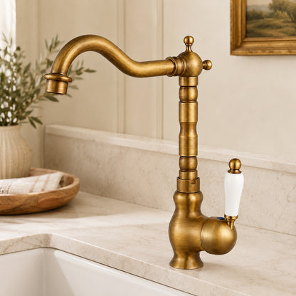 Vintage Tall Vessel Sink Faucet, Traditional Single-Handle Bathroom Faucet with High Arc Swivel Spout, Gold / Chrome / Antique Brass