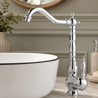 Vintage Tall Vessel Sink Faucet, Traditional Single-Handle Bathroom Faucet with High Arc Swivel Spout, Gold / Chrome / Antique Brass