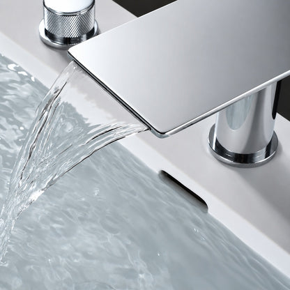 Modern Waterfall Bathroom Faucet, 3-Hole Dual-Handle Faucet, Gunmetal / Matte Black / Chrome
