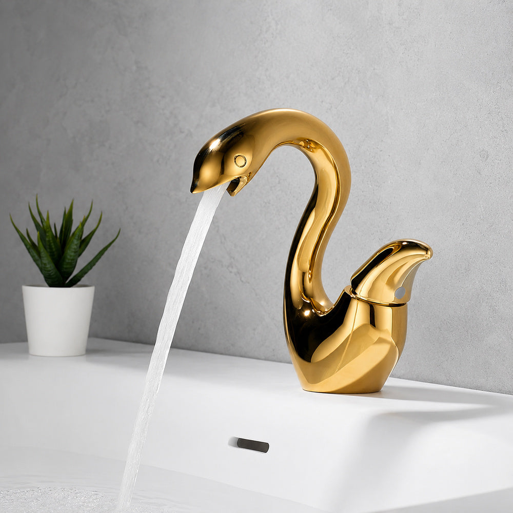 Swan-Shaped Modern Single-Hole Bathroom Faucet, Single-Handle Brass Basin Faucet