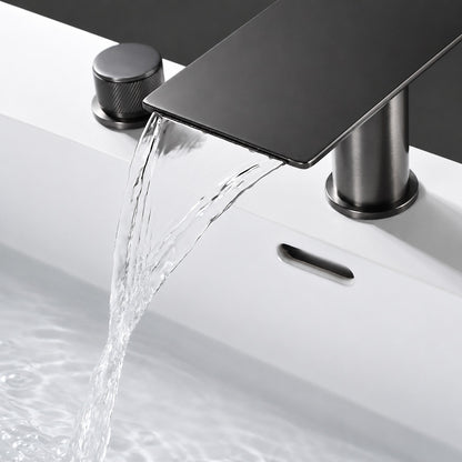 Modern Waterfall Bathroom Faucet, 3-Hole Dual-Handle Faucet, Gunmetal / Matte Black / Chrome