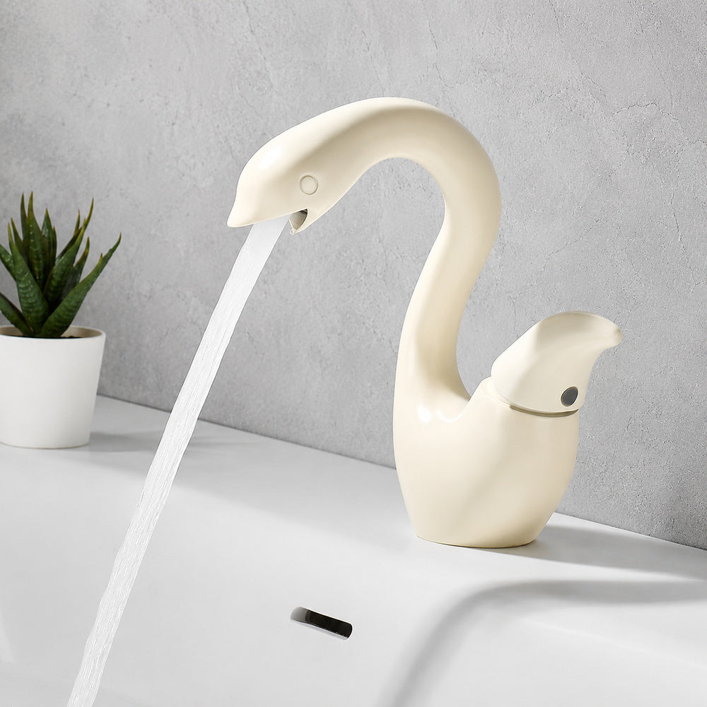 Swan-Shaped Modern Single-Hole Bathroom Faucet, Single-Handle Brass Basin Faucet