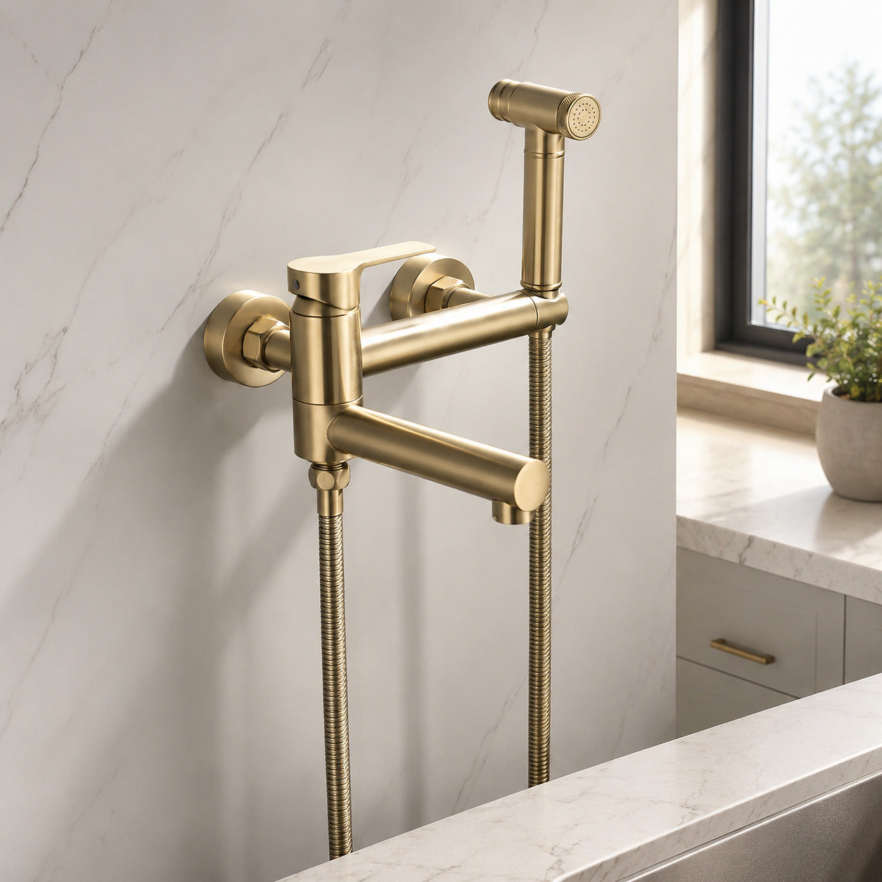 Modern Wall-Mounted Bidet Faucet, Single-Handle Bathroom Bidet Spray Faucet with Handheld Sprayer, Matte Black / Chrome / Brushed Gold