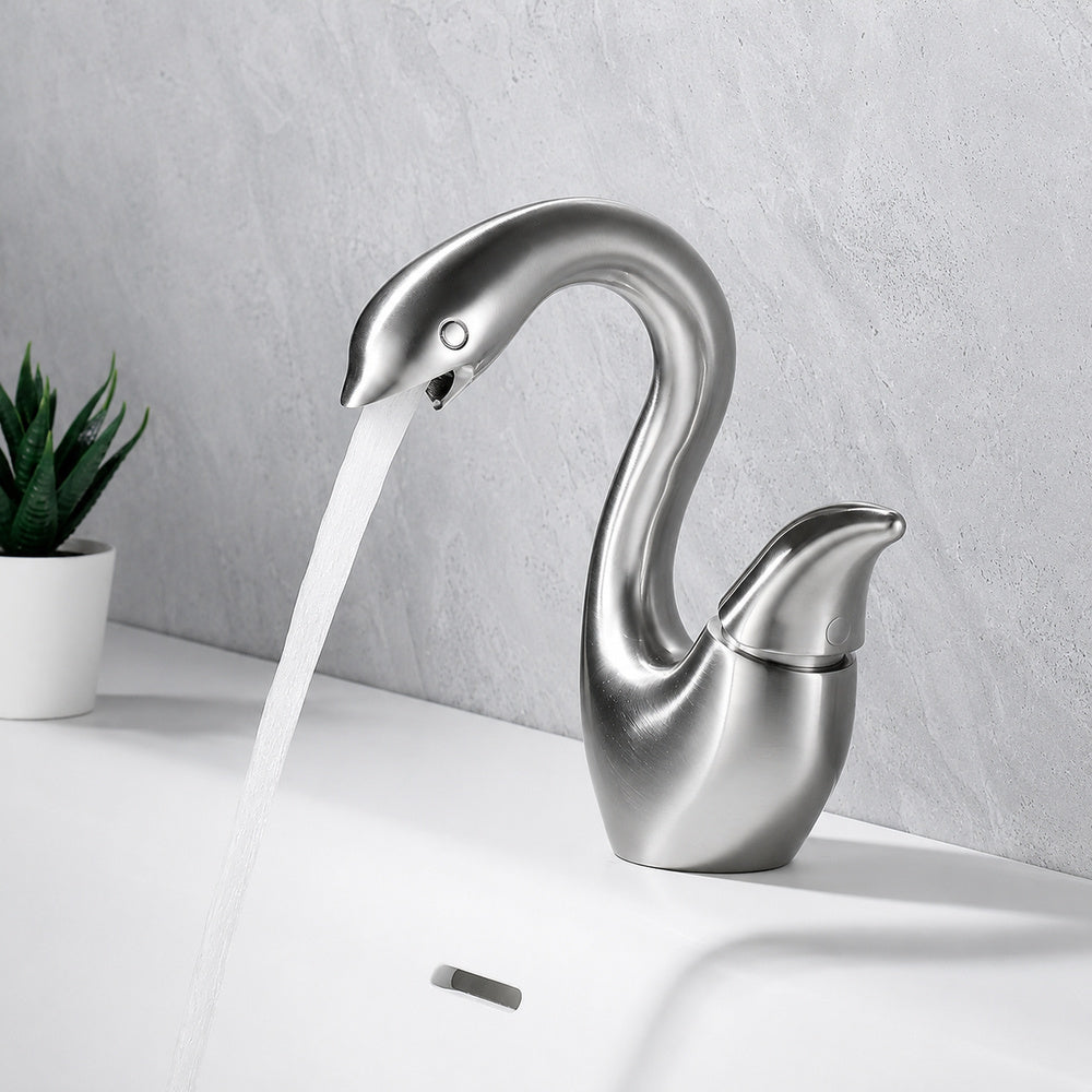 Swan-Shaped Modern Single-Hole Bathroom Faucet, Single-Handle Brass Basin Faucet