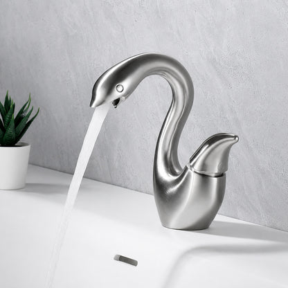 Swan-Shaped Modern Single-Hole Bathroom Faucet, Single-Handle Brass Basin Faucet