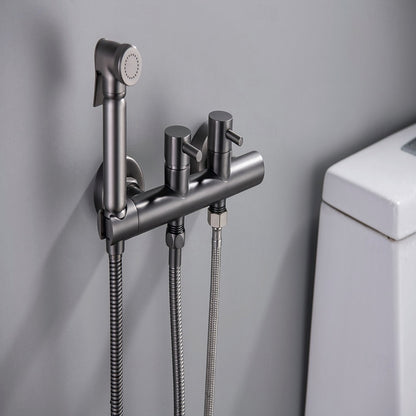 Contemporary Wall-Mounted Bidet Faucet, Dual-Handle Bidet Sprayer Set with Hose, Matte Black / Brushed Gold / Chrome / Gunmetal