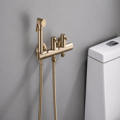Contemporary Wall-Mounted Bidet Faucet, Dual-Handle Bidet Sprayer Set with Hose, Matte Black / Brushed Gold / Chrome / Gunmetal