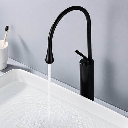 Single-Hole Vessel Sink Faucet, High Arc Gooseneck Spout Faucet, Chrome / Matte Black / Brushed Gold / Gunmetal