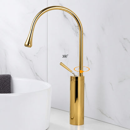 Single-Hole Vessel Sink Faucet, High Arc Gooseneck Spout Faucet, Chrome / Matte Black / Brushed Gold / Gunmetal