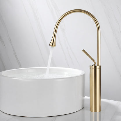 Single-Hole Vessel Sink Faucet, High Arc Gooseneck Spout Faucet, Chrome / Matte Black / Brushed Gold / Gunmetal