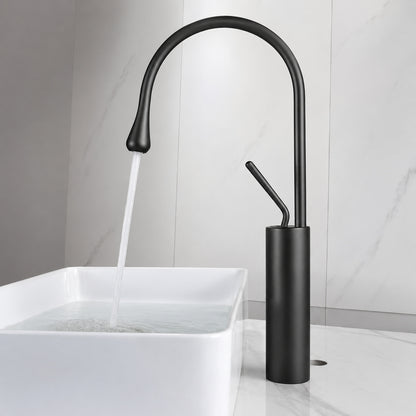 Single-Hole Vessel Sink Faucet, High Arc Gooseneck Spout Faucet, Chrome / Matte Black / Brushed Gold / Gunmetal