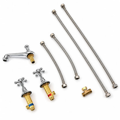 Vintage 3-Hole Widespread Bathroom Faucet, Double Cross Handle Faucet, Chrome / Polished Gold