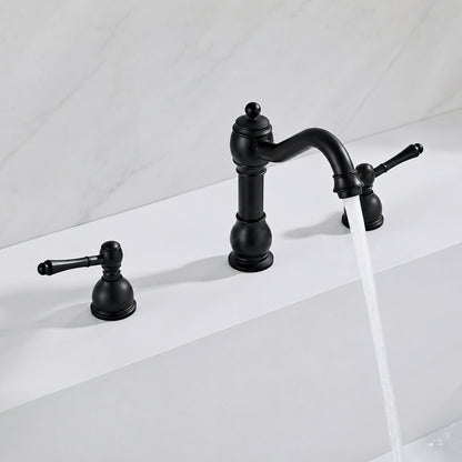 Vintage 8-Inch Widespread Bathroom Faucet, Two-Handle Brass Basin Faucet with Pop-Up Drain, Antique Brass / Matte Black