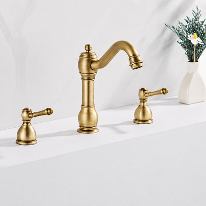 Vintage 8-Inch Widespread Bathroom Faucet, Two-Handle Brass Basin Faucet with Pop-Up Drain, Antique Brass / Matte Black