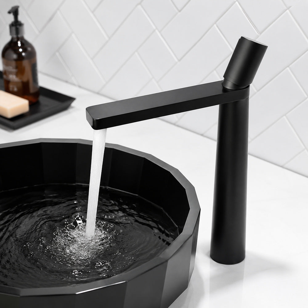 Modern Single-Hole Vessel Sink Faucet, Single-Handle Waterfall Spout Faucet, Matte White / Chrome / Matte Black / Gunmetal