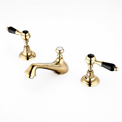 Vintage Widespread Bathroom Faucet, Double-Handle 3-Hole Sink Faucet, Chrome / Polished Gold