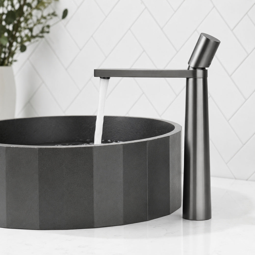 Modern Single-Hole Vessel Sink Faucet, Single-Handle Waterfall Spout Faucet, Matte White / Chrome / Matte Black / Gunmetal