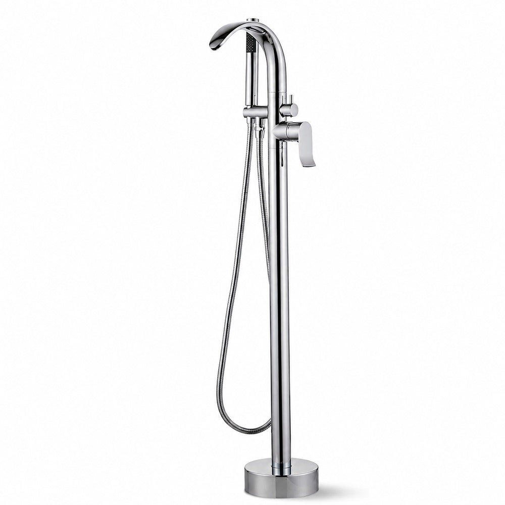 Chrome Freestanding Bathtub Faucet, Single-Handle Floor-Mount Tub Filler with Handheld Shower
