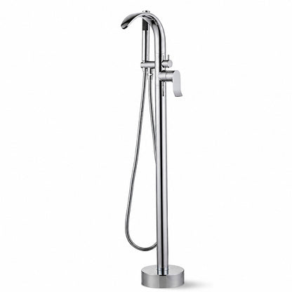 Chrome Freestanding Bathtub Faucet, Single-Handle Floor-Mount Tub Filler with Handheld Shower