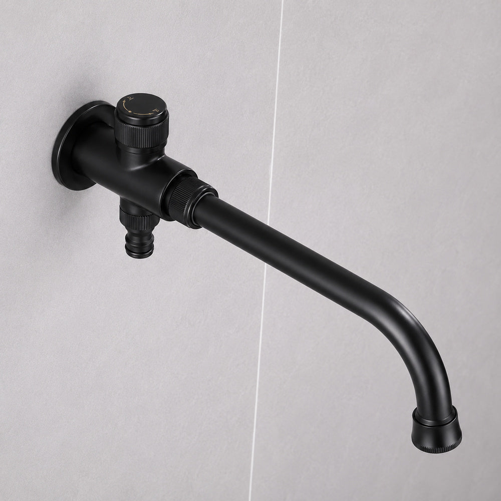 Wall-Mount Bathroom Sink Faucet, Single Knob Handle Brass Utility Tap, Matte Black / Antique Brass