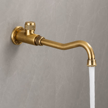 Wall-Mount Bathroom Sink Faucet, Single Knob Handle Brass Utility Tap, Matte Black / Antique Brass