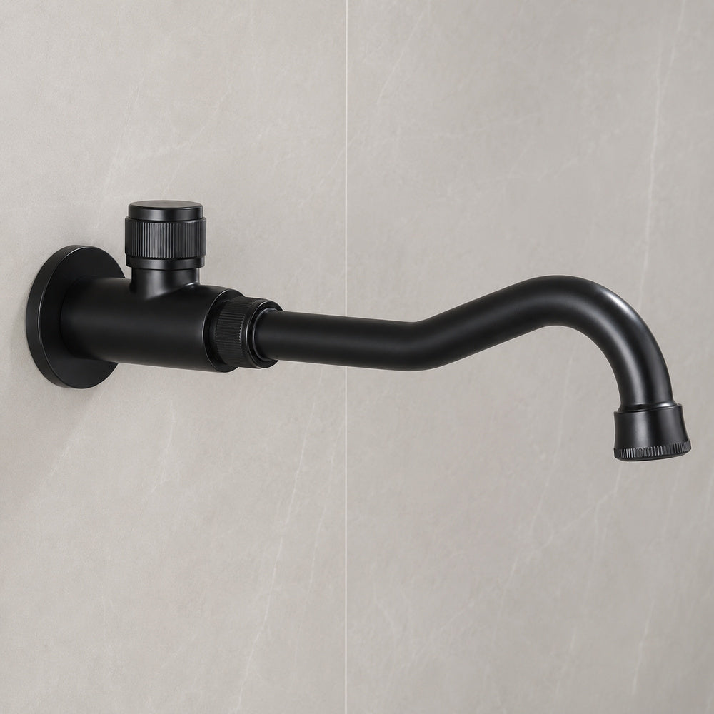 Wall-Mount Bathroom Sink Faucet, Single Knob Handle Brass Utility Tap, Matte Black / Antique Brass
