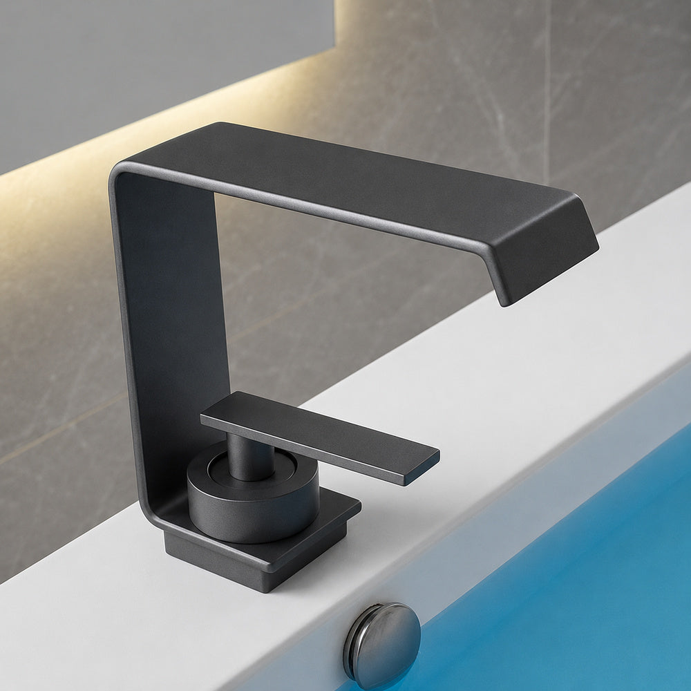 Modern Waterfall Bathroom Faucet, Single-Handle Single-Hole Brass Faucet, Chrome / Matte Black / Gunmetal / Matte White