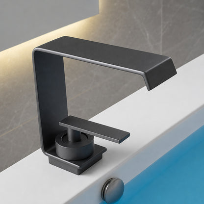Modern Waterfall Bathroom Faucet, Single-Handle Single-Hole Brass Faucet, Chrome / Matte Black / Gunmetal / Matte White