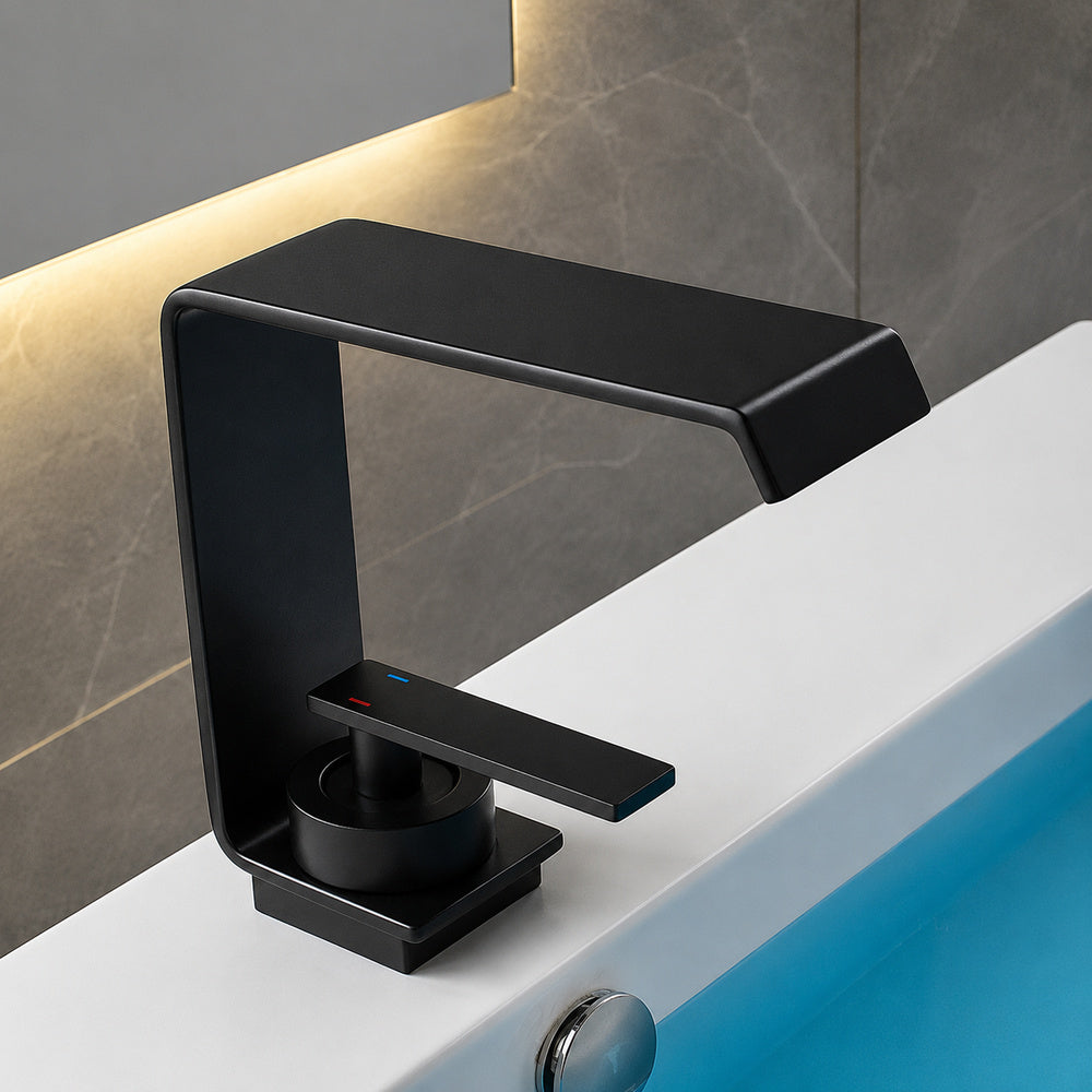Modern Waterfall Bathroom Faucet, Single-Handle Single-Hole Brass Faucet, Chrome / Matte Black / Gunmetal / Matte White