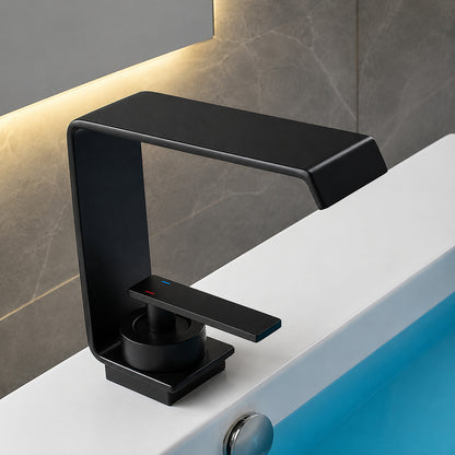 Modern Waterfall Bathroom Faucet, Single-Handle Single-Hole Brass Faucet, Chrome / Matte Black / Gunmetal / Matte White