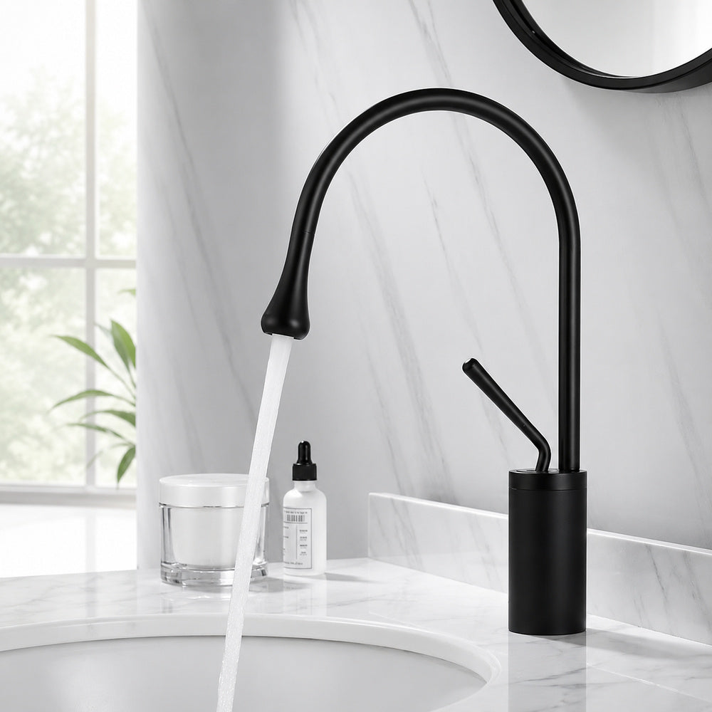 Modern High-Arc Bathroom Faucet, Single-Handle Brass Faucet, Matte Black / Brushed Gold / Chrome